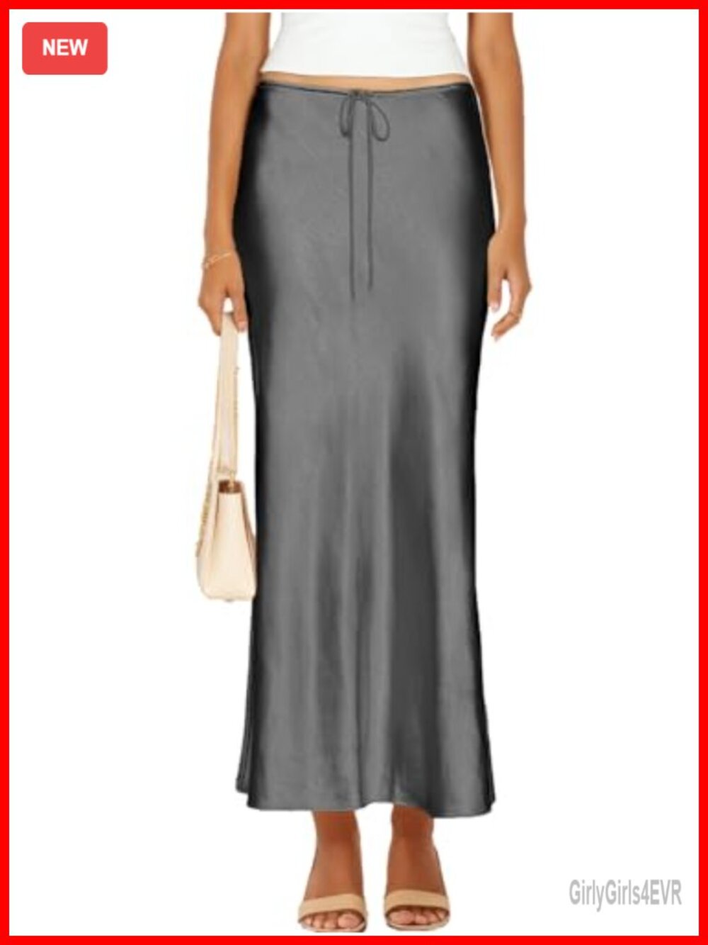 Satin Silk Maxi Skirt Drawstring A-Line Flowy Casual Long Skirt